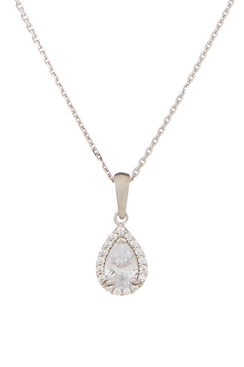 Pendentif " Goutte Brillante" Or Blanc 375/1000 Et Zirconium