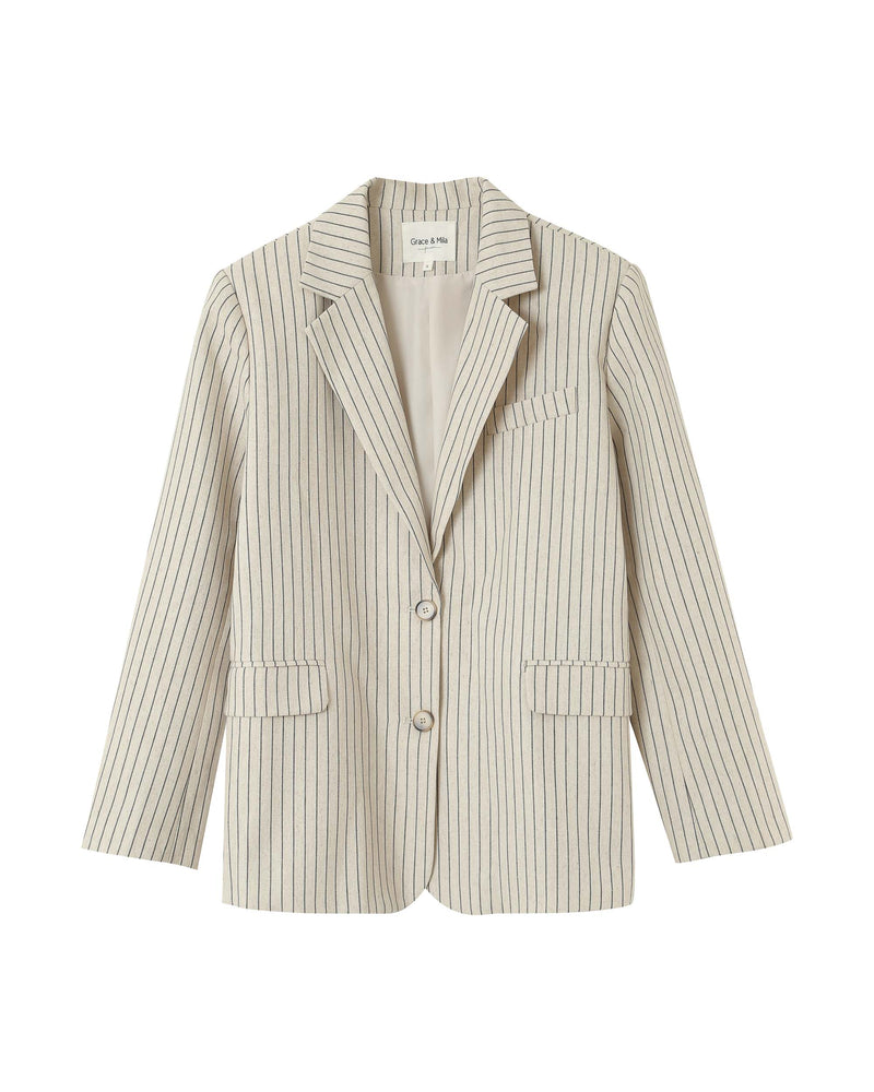Blazer de rayas con dos botones en beige Pia