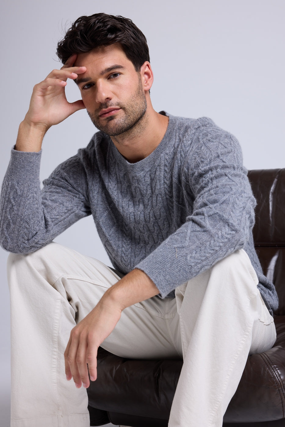 Pull Torsade Col Rond Pierre - Gris Fonce