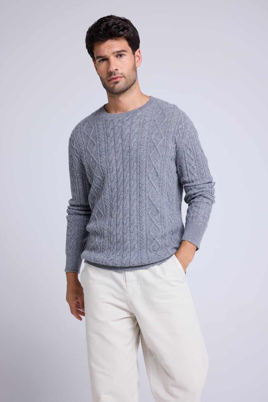 Pull Torsade Col Rond Pierre - Gris Fonce