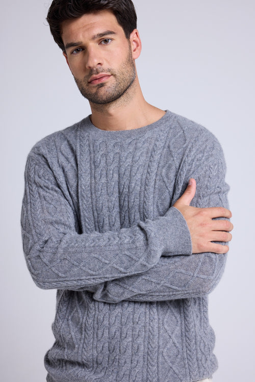 Pull Torsade Col Rond Pierre - Gris Fonce