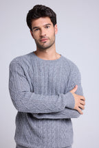 Pull Torsade Col Rond Pierre - Gris Fonce
