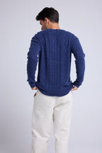 Jersey de Cuello Redondo con Torsadas Pierre - Índigo