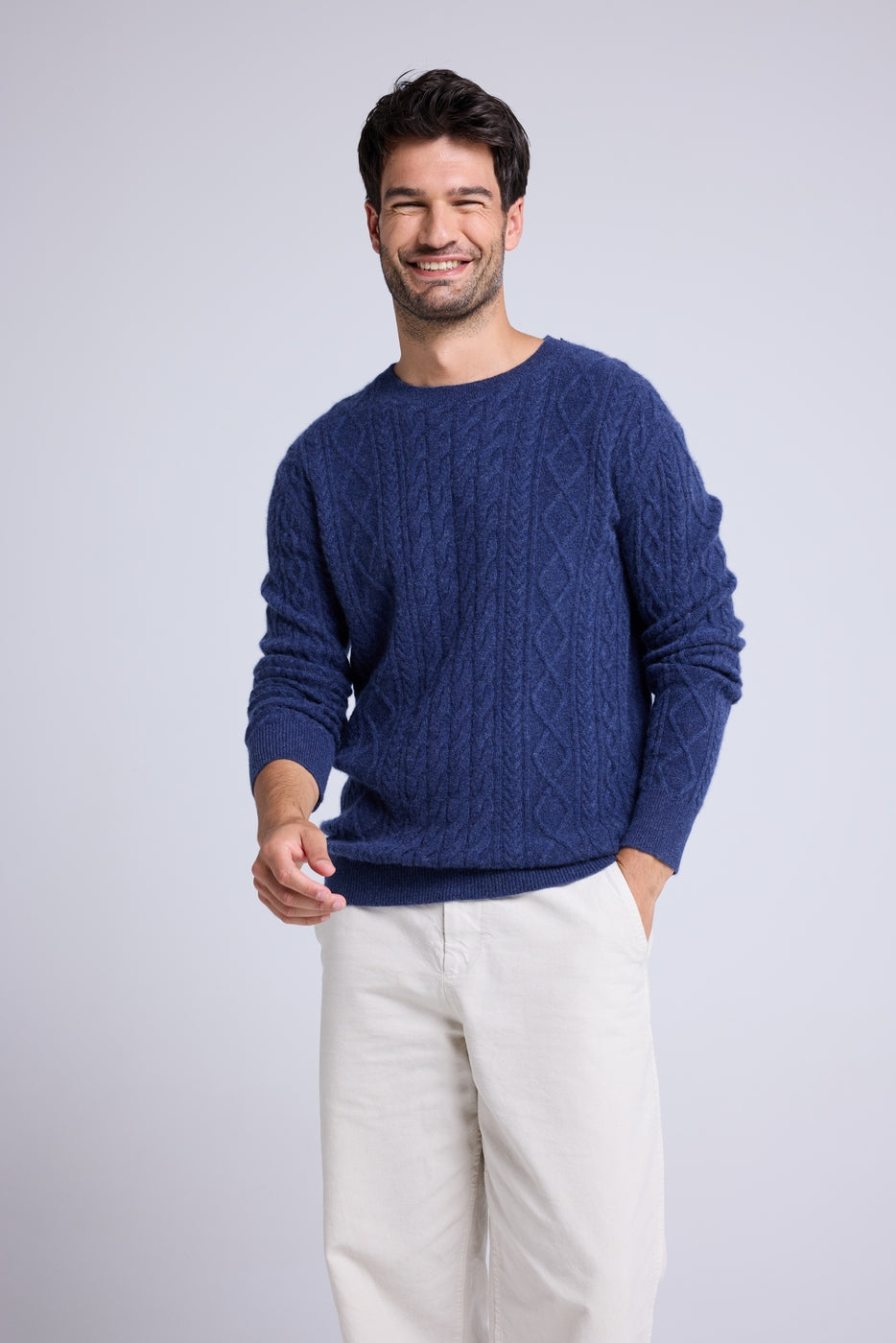 Jersey de Cuello Redondo con Torsadas Pierre - Índigo