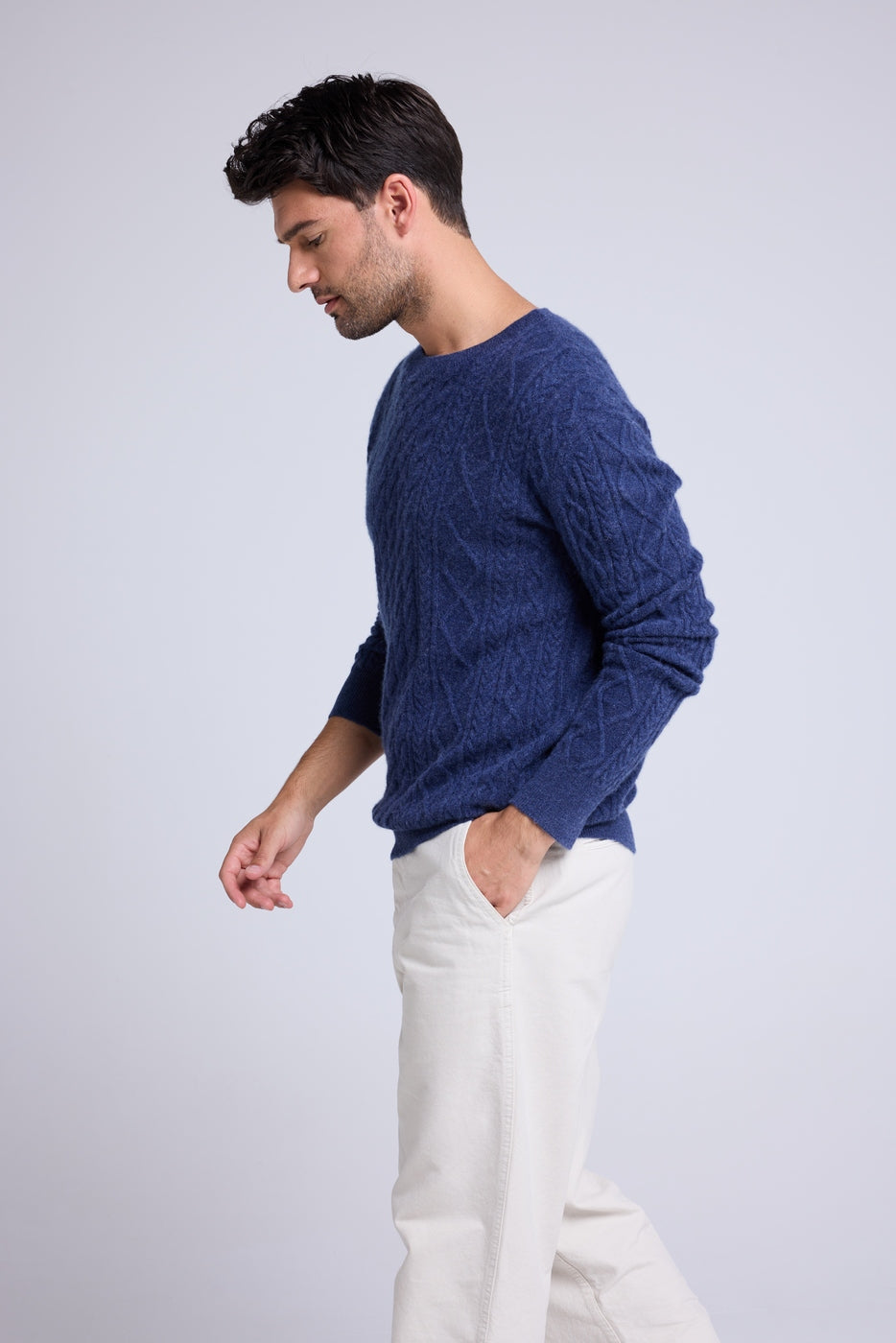 Jersey de Cuello Redondo con Torsadas Pierre - Índigo