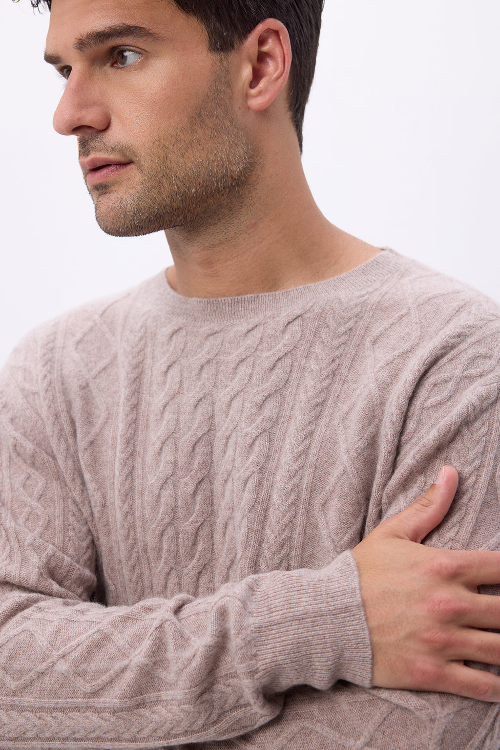 Pull Torsade Col Rond H Pierre - Taupe - Homme