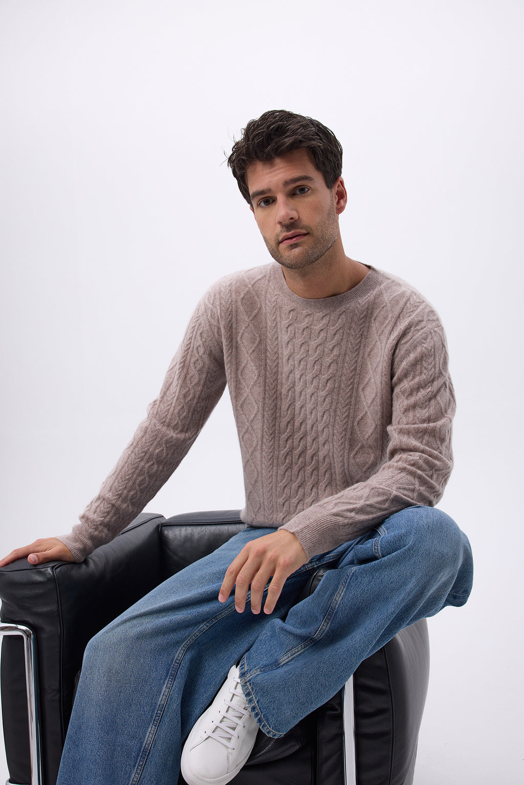 Pull Torsade Col Rond H Pierre - Taupe - Homme