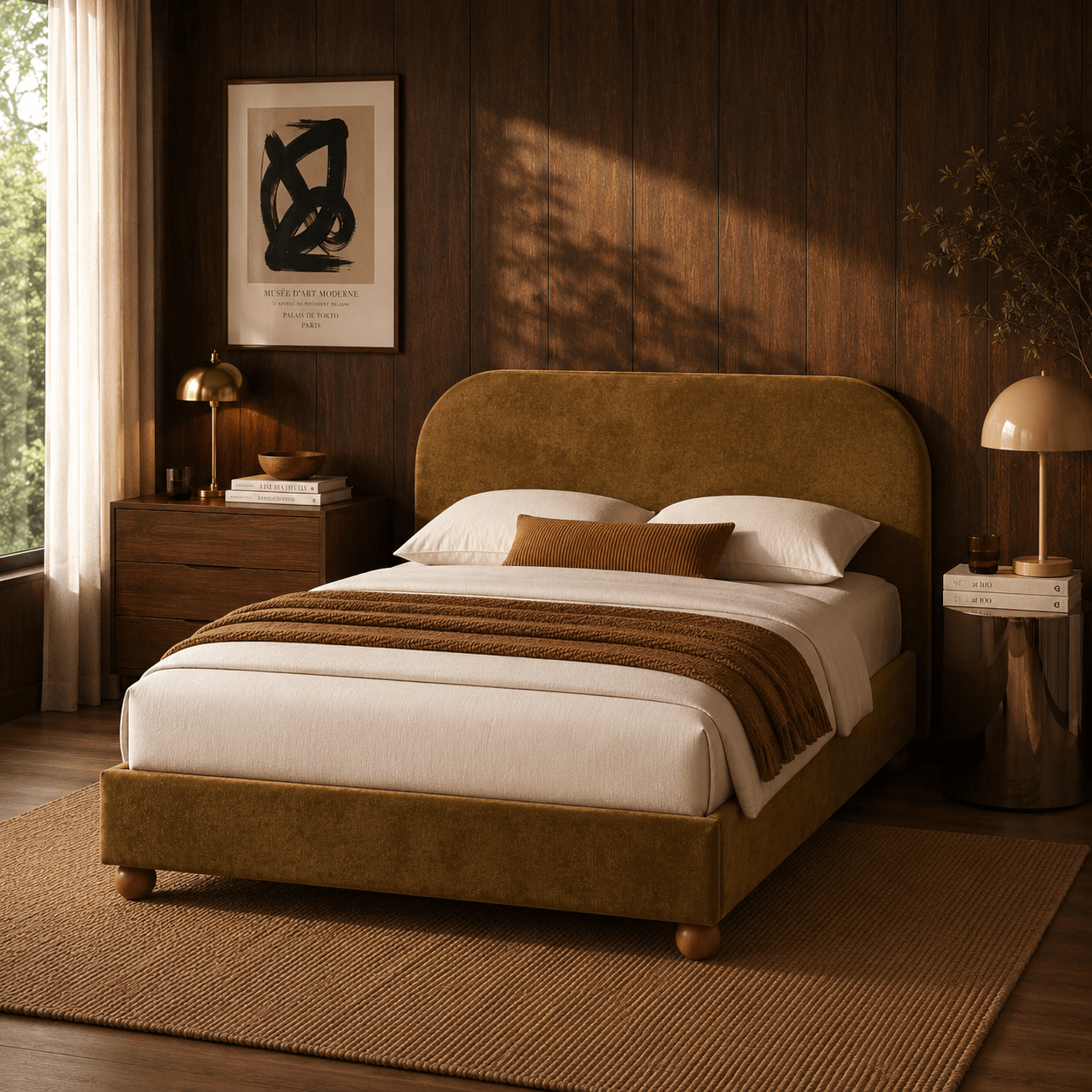Pilka - Cama con Canapé - Tejido Chenilla - Bronce