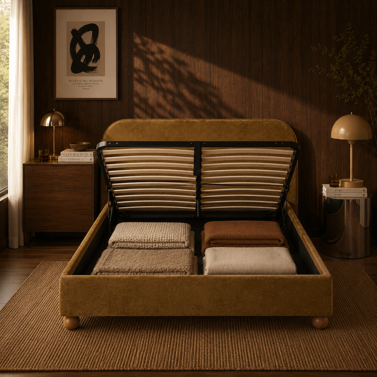 Pilka - Cama con Canapé - Tejido Chenilla - Bronce