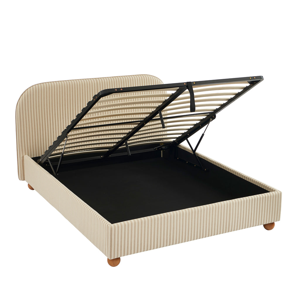 Pilka - Lit - Tissu Rayé - Beige Et Écru