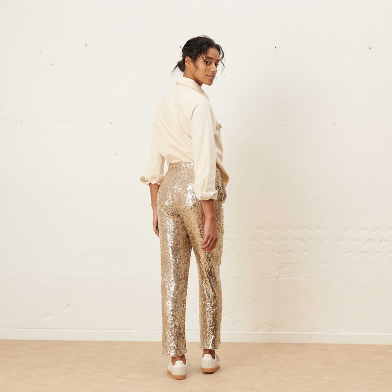 pantalon droit large sequin pina champagne labdip