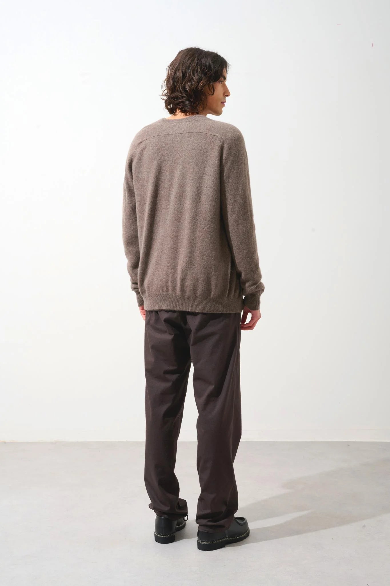 Cardigan Col V Pipa - Taupe Chiné - 100% Cachemire 2 Fils - Jersey - Homme