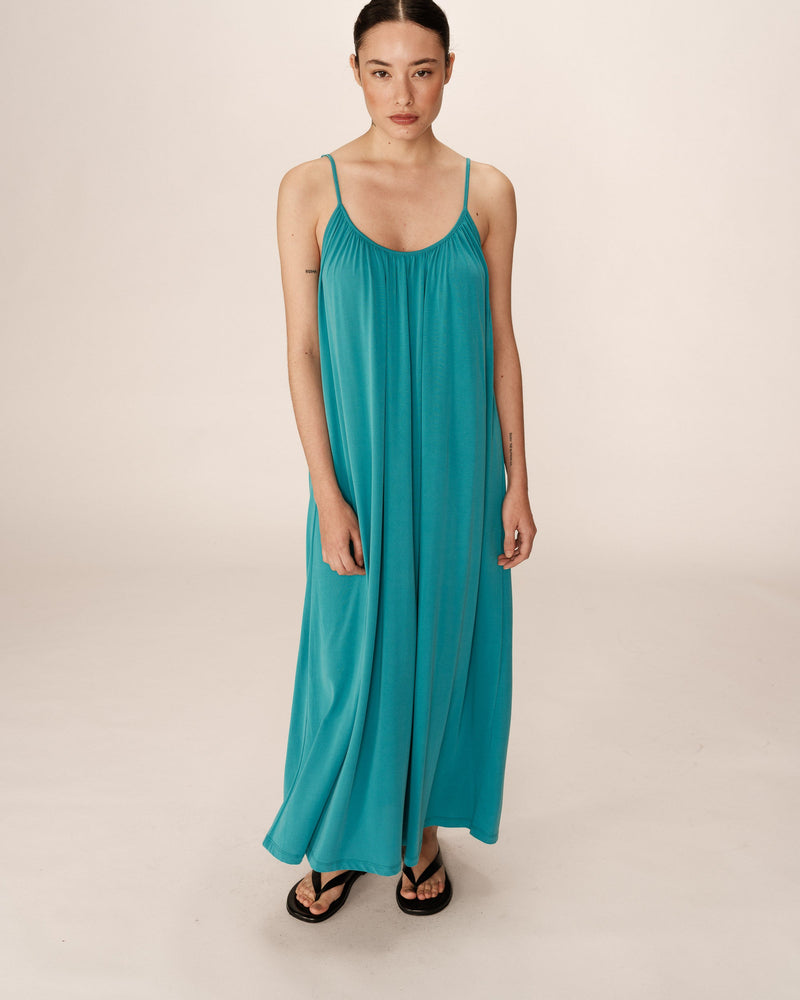 Vestido largo peonía - Aqua