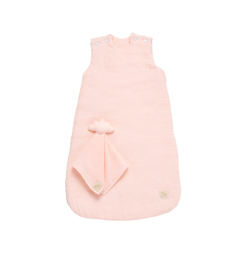 Gigoteuse Bébé Hiver En Double Gaze De Coton Et Son Doudou Mouchoir - Rose