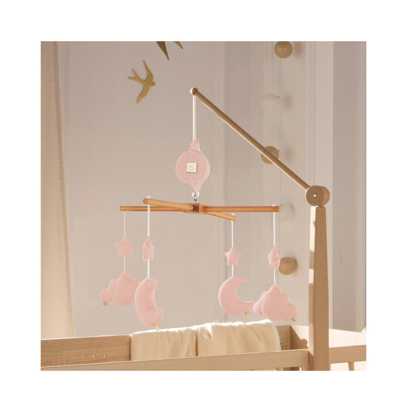 Mobile Musical Bébé En Bois Avec 4 Jouets