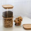 Set De 3 Boîtes Hautes Carrées En Verre Avec Couvercle En Bambou - Transparent