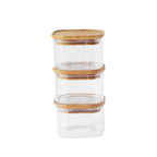 Set De 3 Boîtes Hautes Carrées En Verre Avec Couvercle En Bambou - Transparent