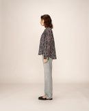 Fluid Printed Navy Plane Blouse