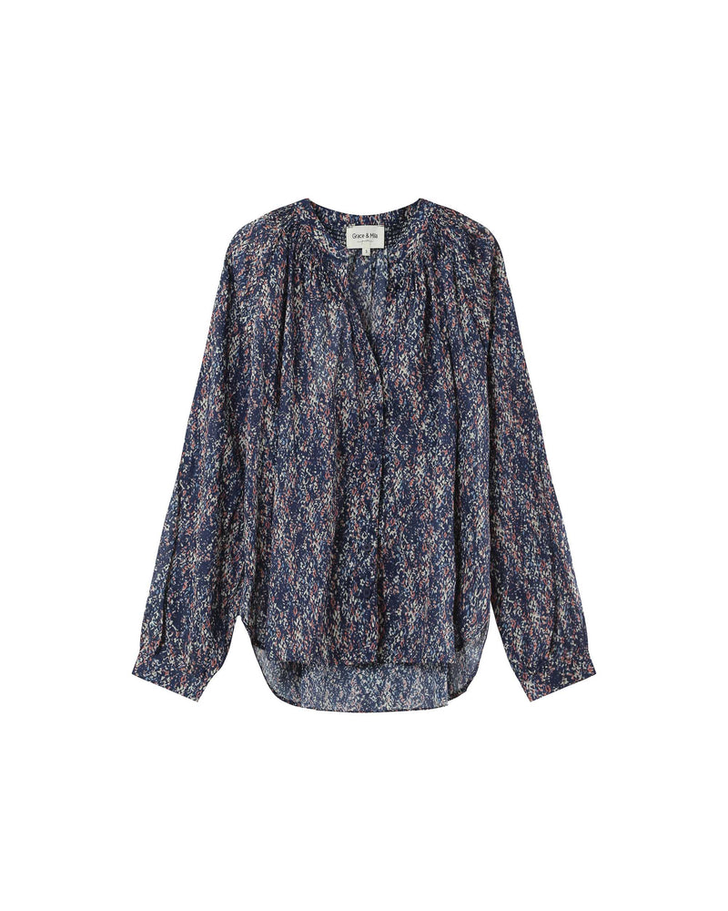 Fluid Printed Navy Plane Blouse