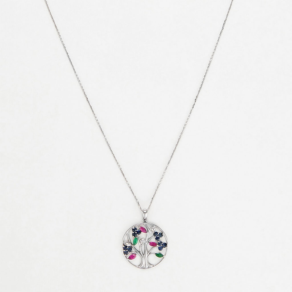 Pendentif "Arbre À Fleurs" D0,02/3 S0,72/12 R0,36/3 E0,16/2 - Or Blanc