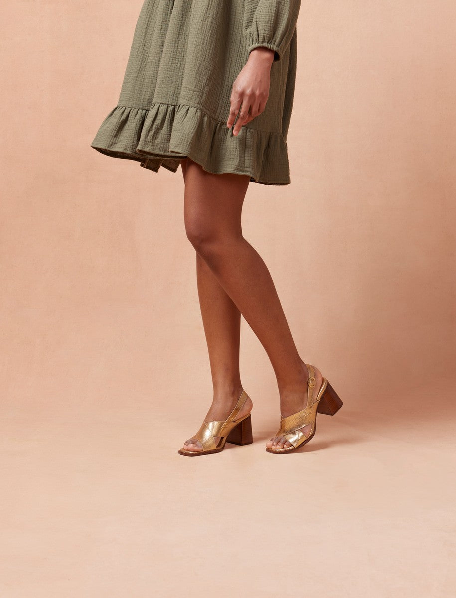 Sandalias De Tacón June - Dorado - Mujer