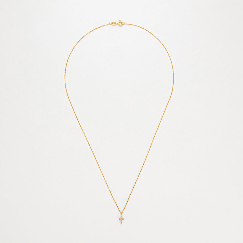 Pendentif "Mini Croix" Or Jaune Diamant : 0,02Ct/8 - Or Jaune 750/1000
