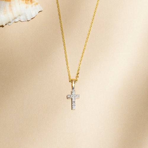 Pendentif "Mini Croix" Or Jaune Diamant : 0,02Ct/8 - Or Jaune