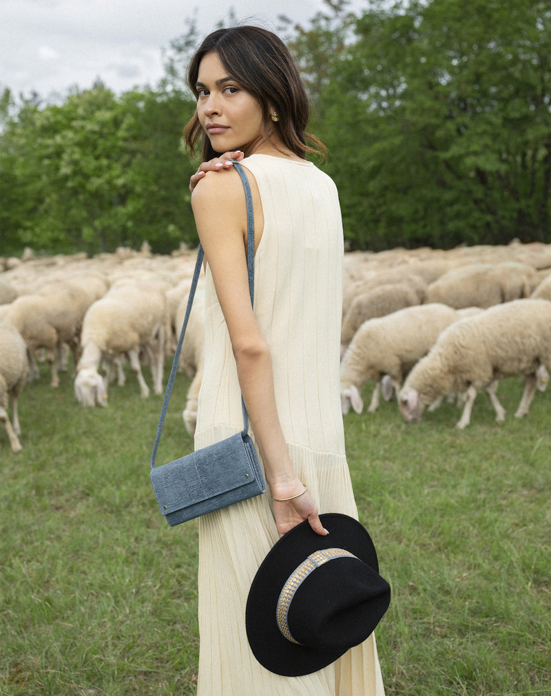 Pochette À Bandoulière Gina Bleu Orage Lezard