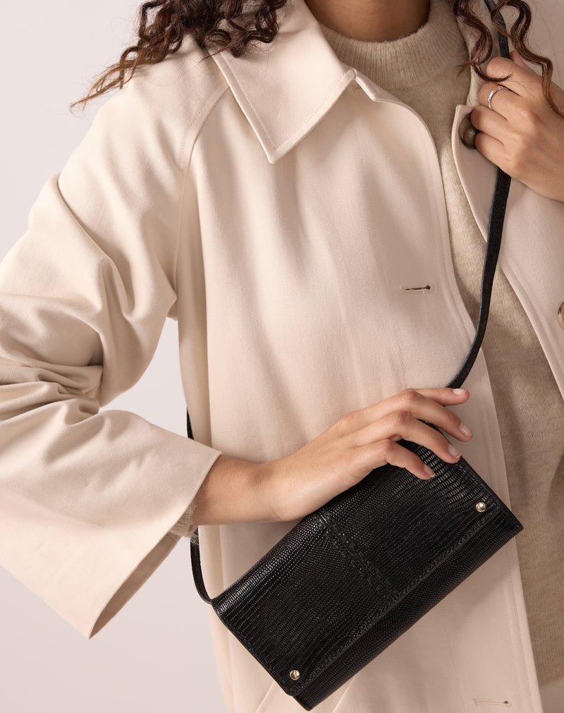 Pochette À Bandoulière Gina Noir Lezard