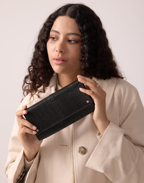 Pochette À Bandoulière Gina Noir Lezard