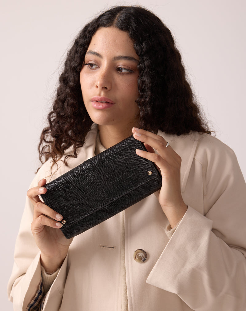 Pochette À Bandoulière Gina Noir Lezard