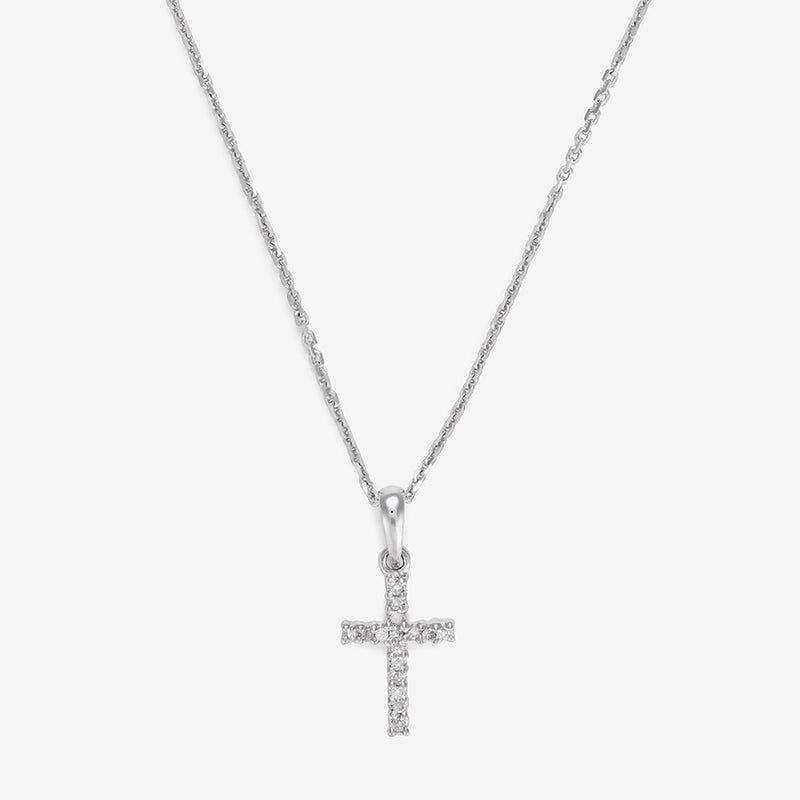 "Cross of Happiness" Pendant with 0.06Ct/16 Diamonds - 375/1000 White Gold