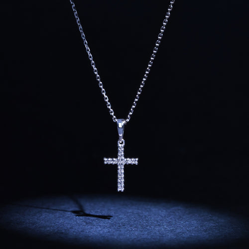 Pendentif "Croix Du Bonheur" D0,06Ct/16 - Or Blanc 375/1000