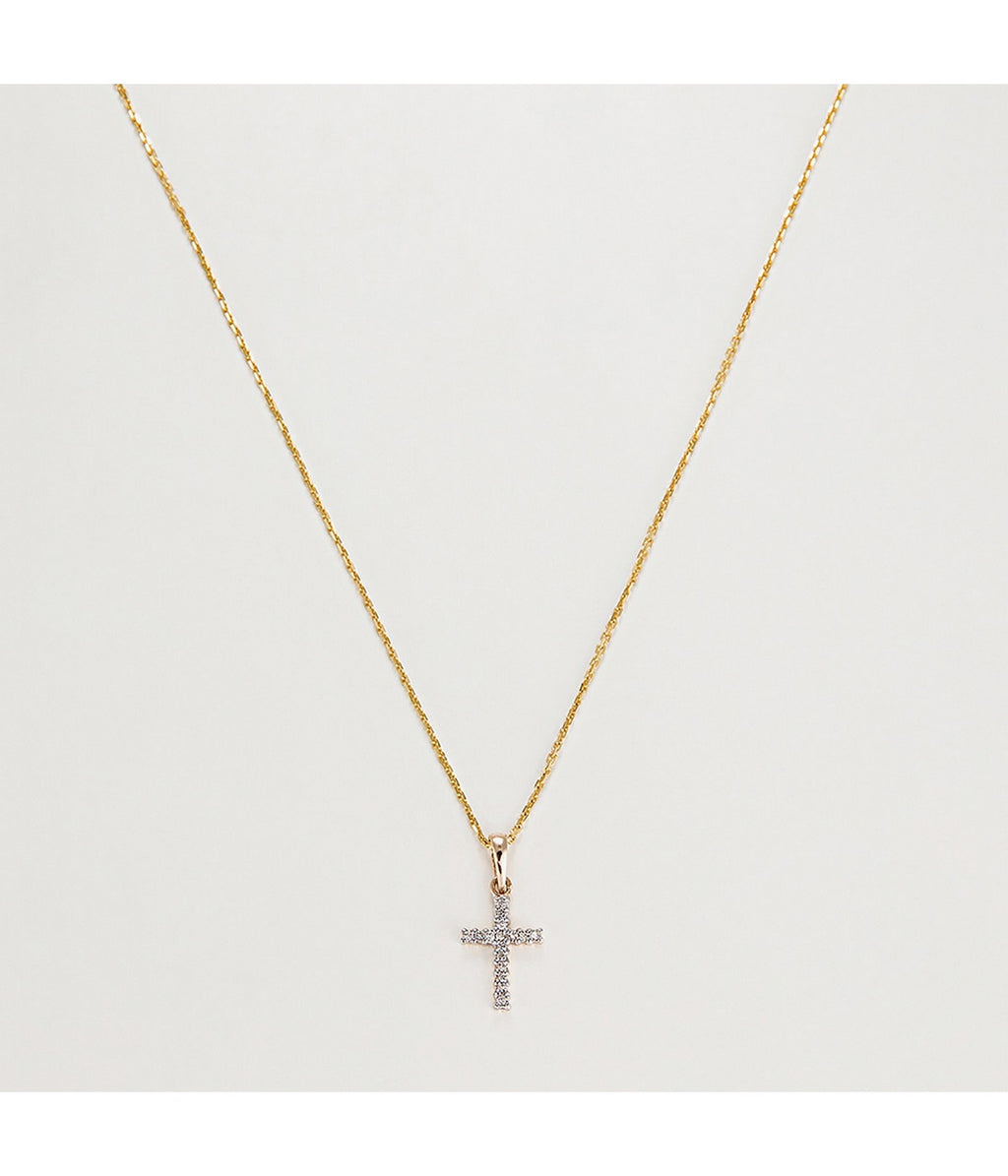Pendentif "Croix Du Bonheur" - Diamant :0,06Ct/16 - Or Jaune