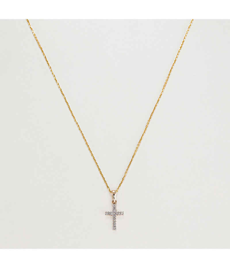 Pendentif "Croix Du Bonheur" - Diamant :0,06Ct/16 - Or Jaune