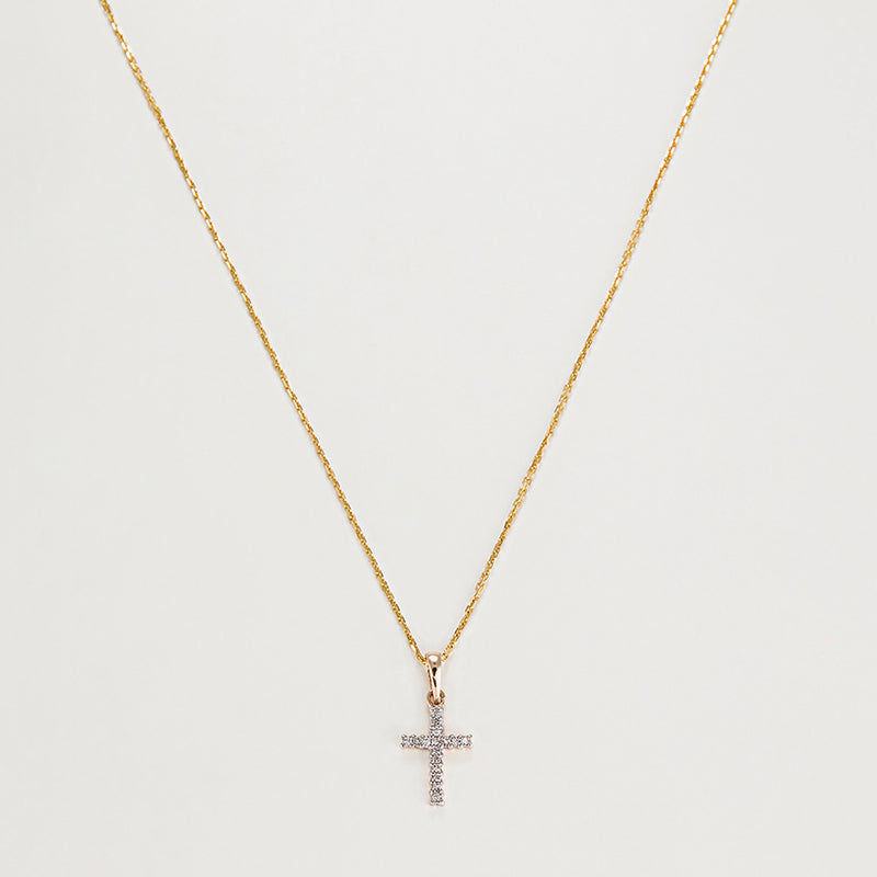 Pendentif "Croix Du Bonheur" Diamant :0,06Ct/16 - Or Jaune 375/1000