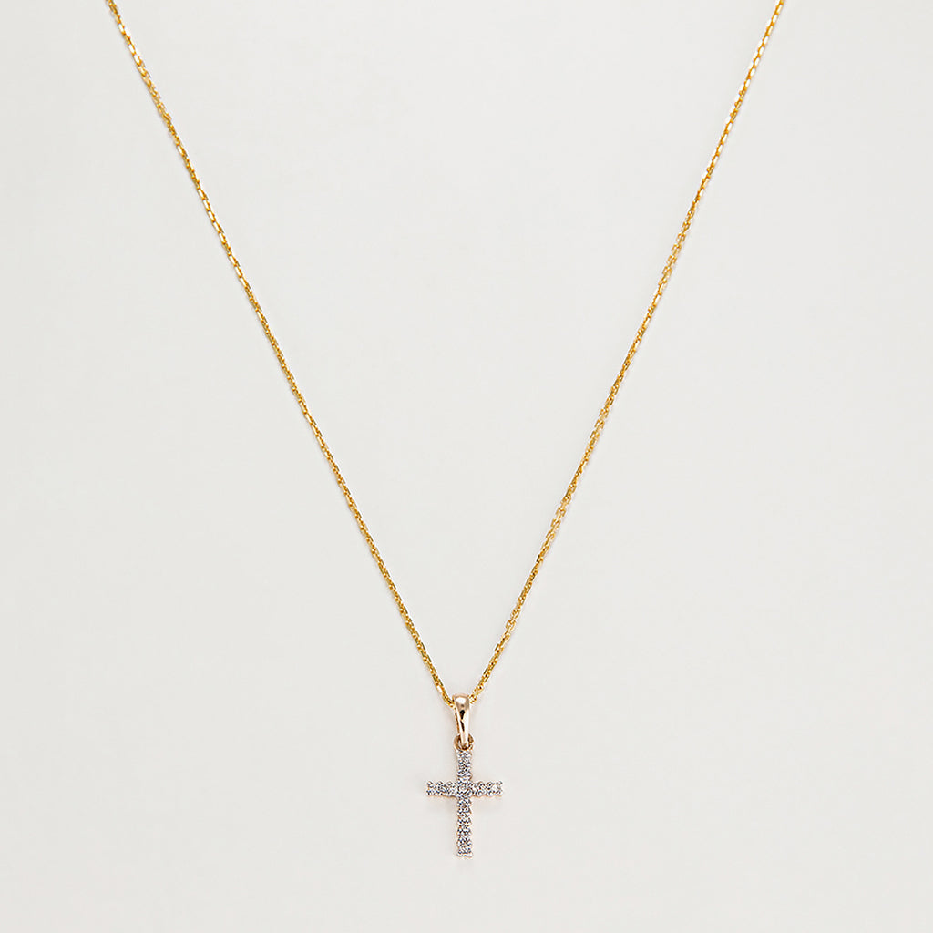 "Cross of Happiness" Diamond Pendant: 0.06Ct/16 - 375/1000 Yellow Gold