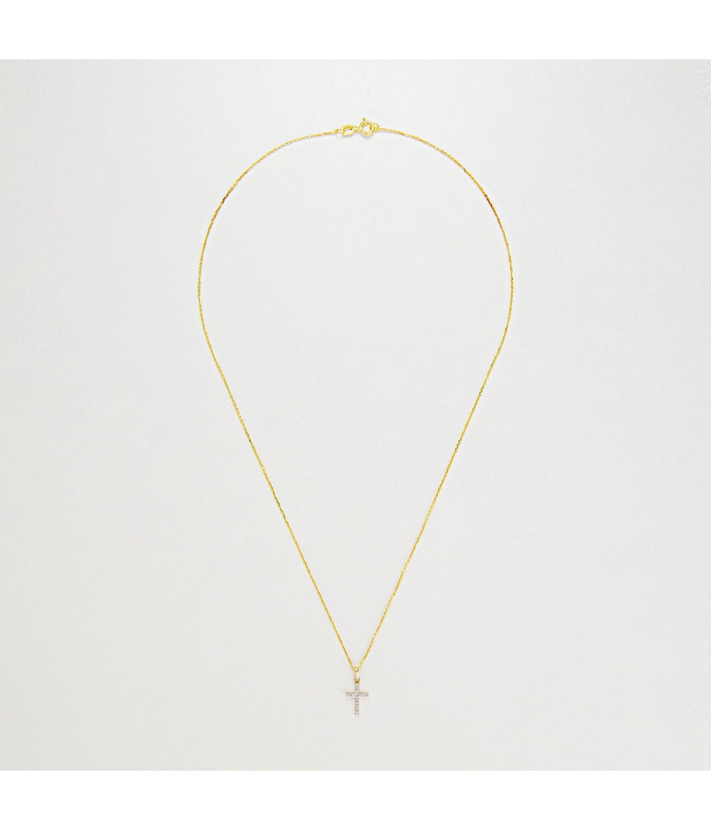Pendentif "Croix Du Bonheur" - Diamant :0,06Ct/16 - Or Jaune