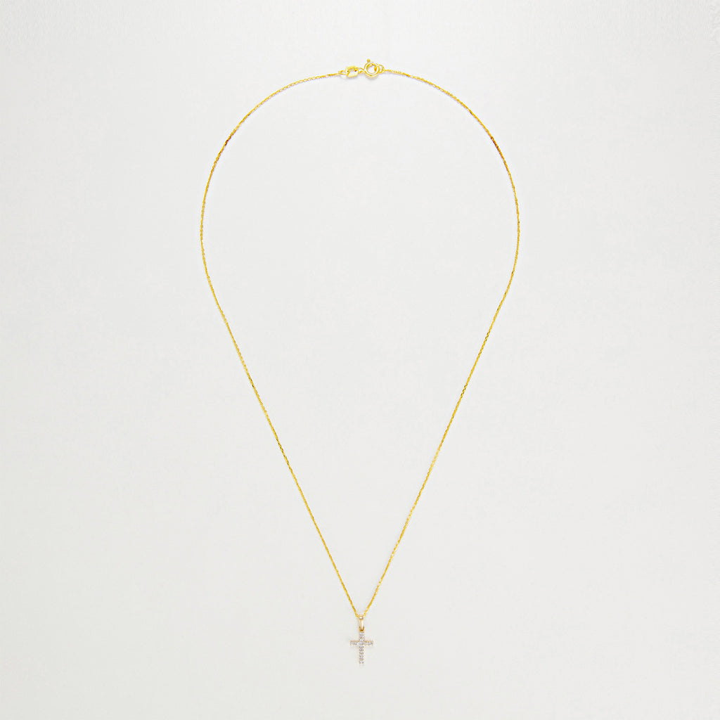 "Cross of Happiness" Diamond Pendant: 0.06Ct/16 - 375/1000 Yellow Gold