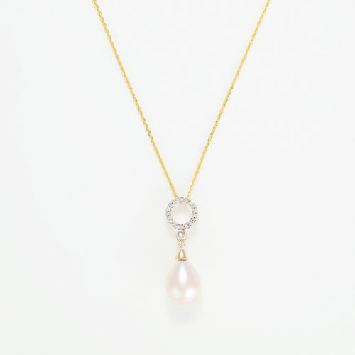 Pendentif "Jolie Perle" - Diamant: 0,06Ct/20-1Perle Blanche 8,5Mm - Or Jaune