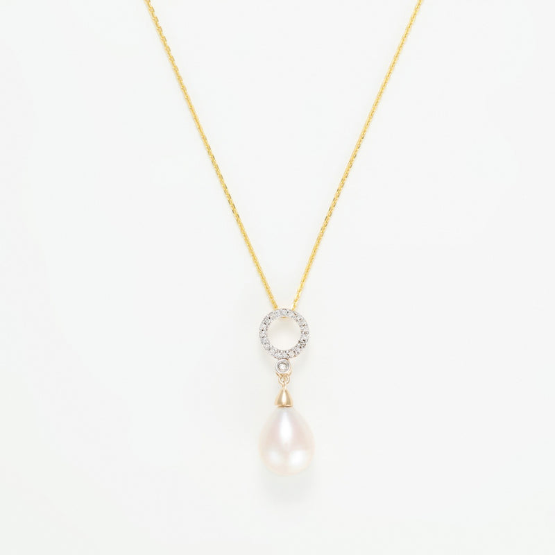 "Pretty Pearl" Pendant - Diamond: 0.06Ct/20-1 White Pearl 8.5mm - Yellow Gold