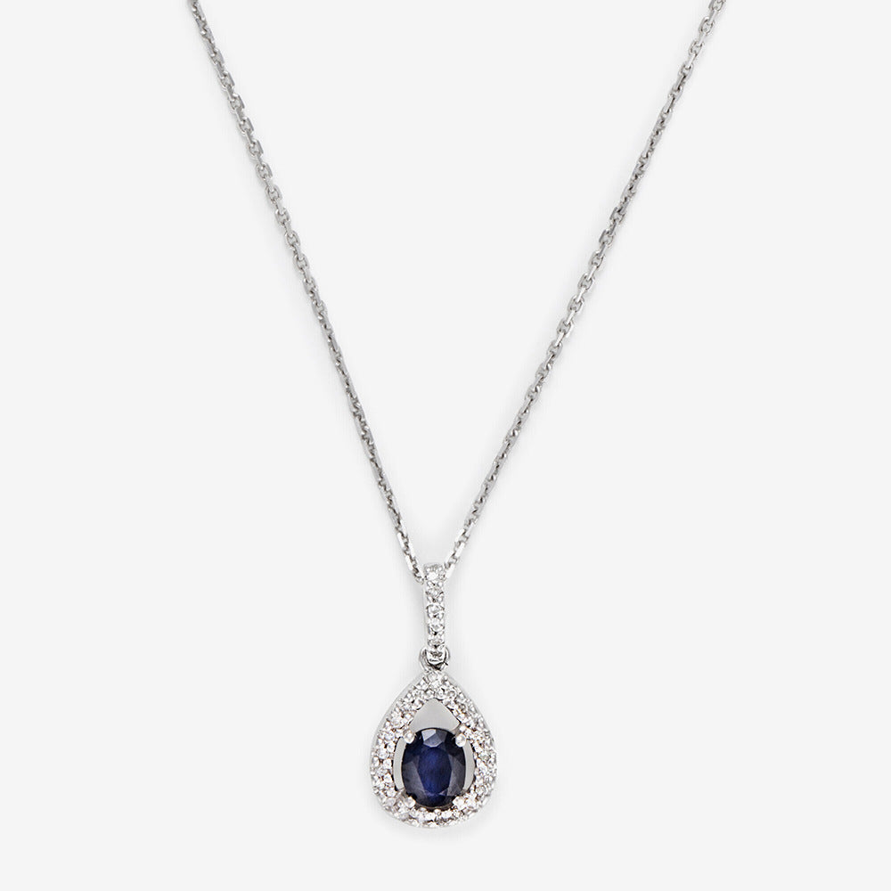 Pendentif "Larme Bleu Nuit" Saphir Bleu: 0,31Ct/1 + Diamants: 0,08Ct/27