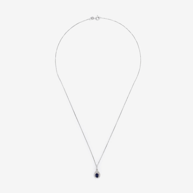 Pendentif "Larme Bleu Nuit" Saphir Bleu: 0,31Ct/1 + Diamants: 0,08Ct/27 - Or Blanc 375/1000