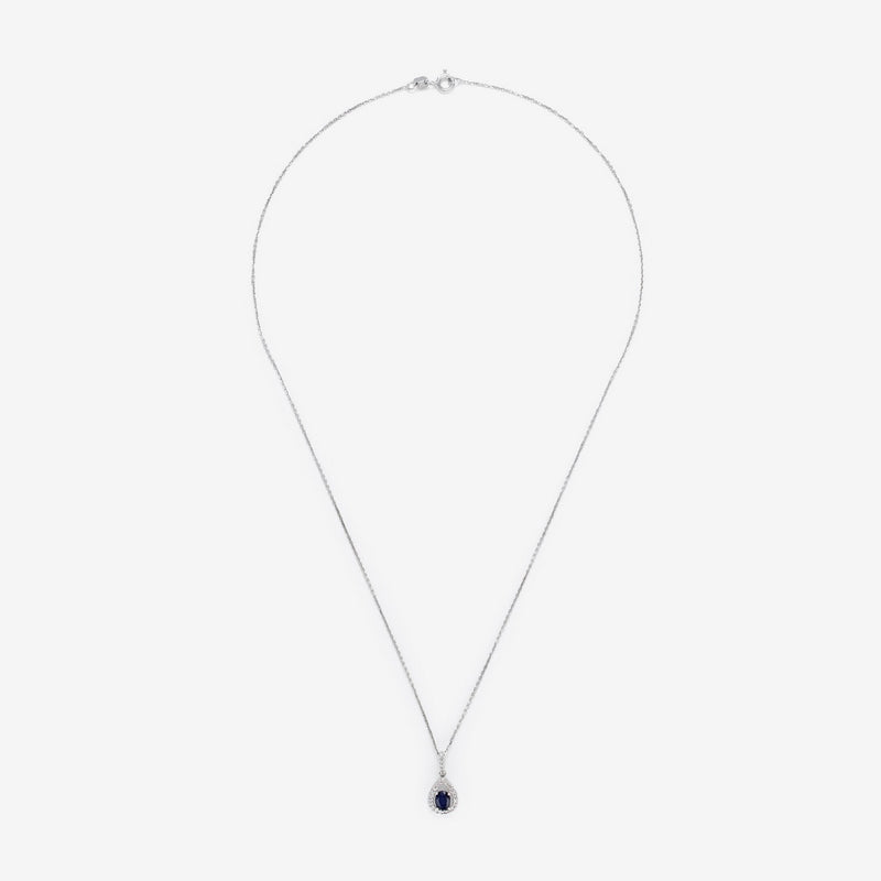 Pendentif "Larme Bleu Nuit" Saphir Bleu: 0,31Ct/1 + Diamants: 0,08Ct/27 - Or Blanc 375/1000