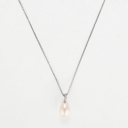 Pendentif "Luliwa" Diamants 0,02Ct/6 Perle 7,5Mm - Or Blanc 375/1000