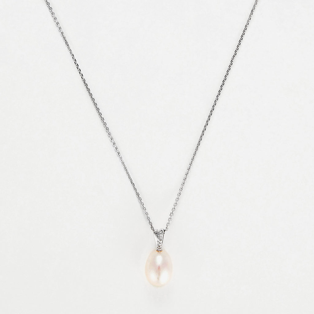 Colgante "Luliwa" D0.02Ct/6 Perla 7.5Mm - Oro blanco 375/1000