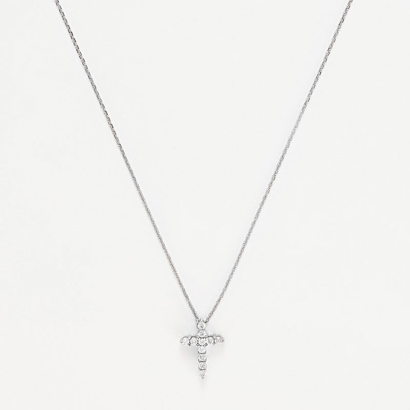 Pendentif "Sacrée Croix" Diamant 0,17Ct/11 - Or Blanc 375/1000