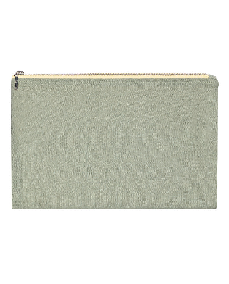 Pochette In Lino Verde Salvia Con Bordino Giallo 5602