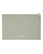 Pochette In Lino Verde Salvia Con Bordino Giallo 5602