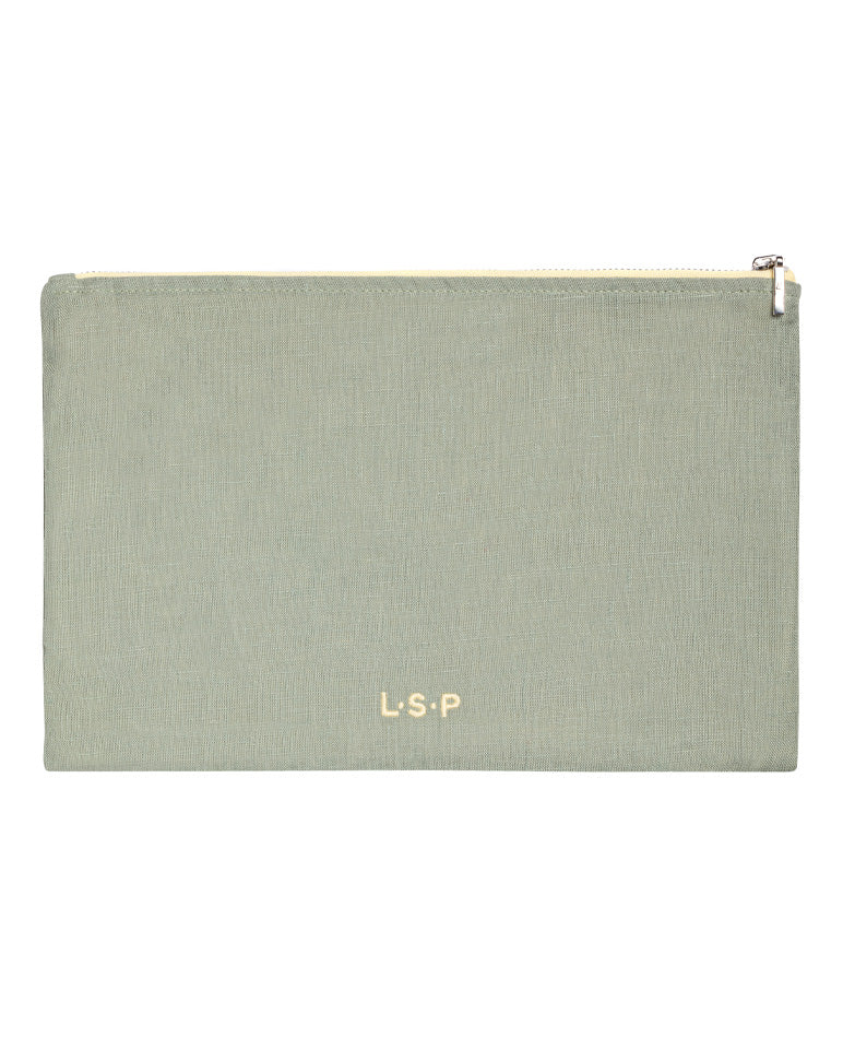 Pochette en lin Vert Sauge liseré Jaune 5602